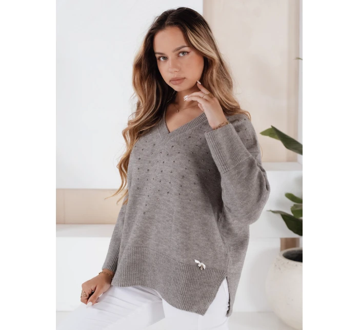 Dámský svetr s výstřihem do V šedý Dstreet model 21991008 - FashionStreet