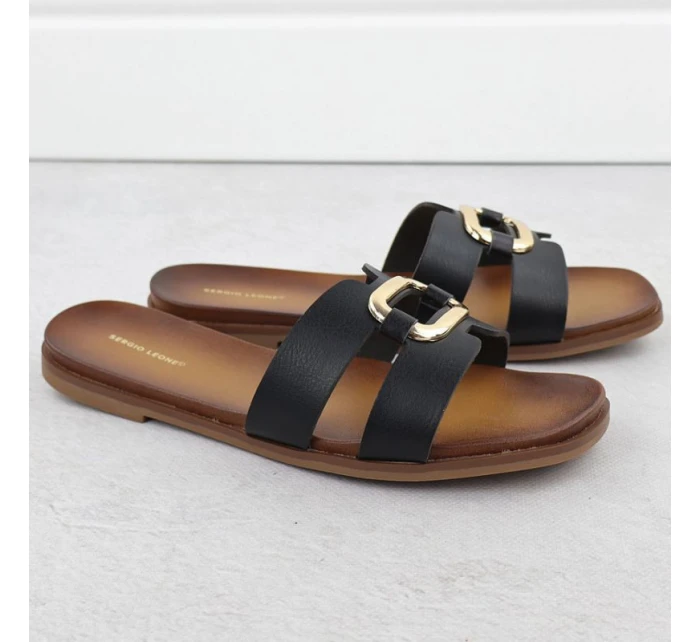 Dámské žabky s ornamentem černé Sergio Leone SK077H Dámské žabky s ornamentem černé Sergio Leone SK077H