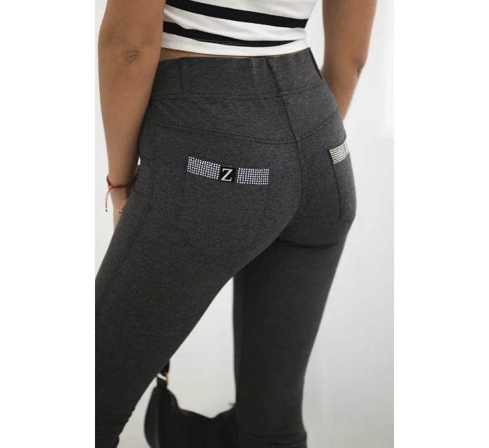 Bavlněné kalhoty se zirkony na zadních kapsách grafit