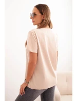 Dámská bavlněná blůza model 21308403 střihu béžová - K-Fashion Dámská bavlněná blůza model 21308403 střihu béžová - K-Fashion