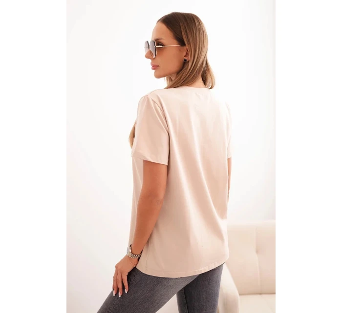 Dámská bavlněná blůza model 21308403 střihu béžová - K-Fashion Dámská bavlněná blůza model 21308403 střihu béžová - K-Fashion