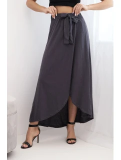 Dámská bavlněná maxi zavinovací sukně se zavazováním grafitová