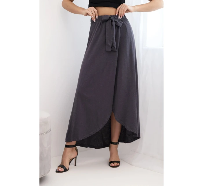 Dámská bavlněná maxi zavinovací sukně se zavazováním grafitová