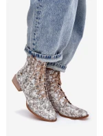 Kožené Vzorované Kotníkové Boty Na Ploché Podpatky model 21691368 Béžové - Maciejka