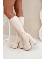 Zateplené dámské kozačky na podpatku a platformě světle béžové model 21704844 - Boto