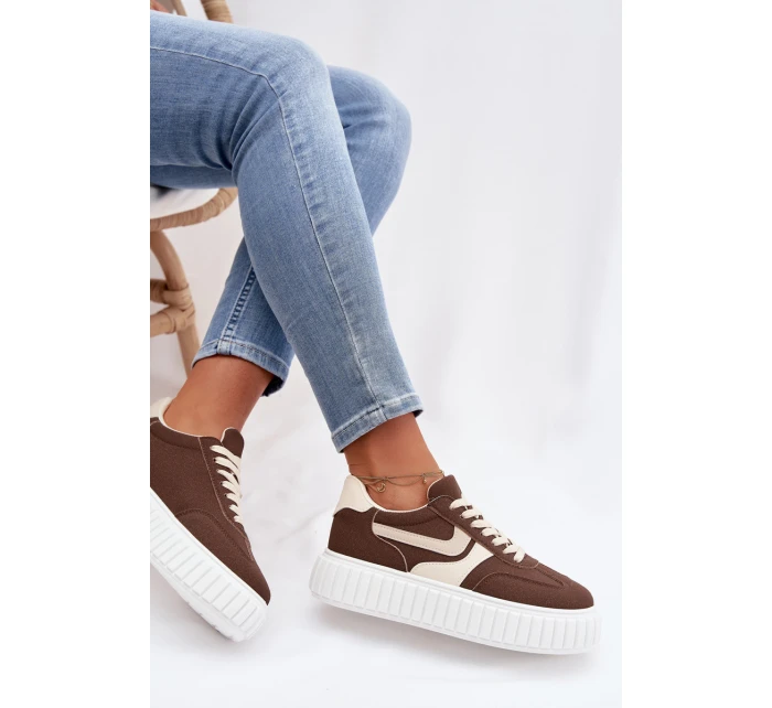 Dámské tenisky na platformě z eko semiše hnědé Cadrina Dámské tenisky na platformě z eko semiše hnědé Cadrina