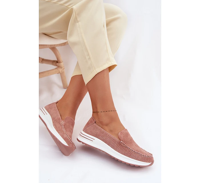 Růžové dámské semišové mokasiny Pevina Růžové dámské semišové mokasiny Pevina