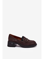 Dámské mokasiny z přírodního semiše na nízkém podpatku model 22100103 Čokoládové - VINCEZA