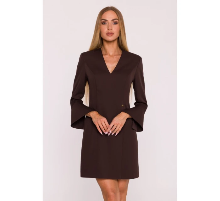 M876 Šaty s širokými manžetami - hnědé M876 Šaty s širokými manžetami - hnědé