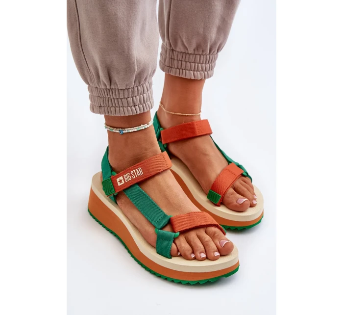 Dámské sandály na platformě a klínku Big Star zeleno-oranžové Dámské sandály na platformě a klínku Big Star zeleno-oranžové