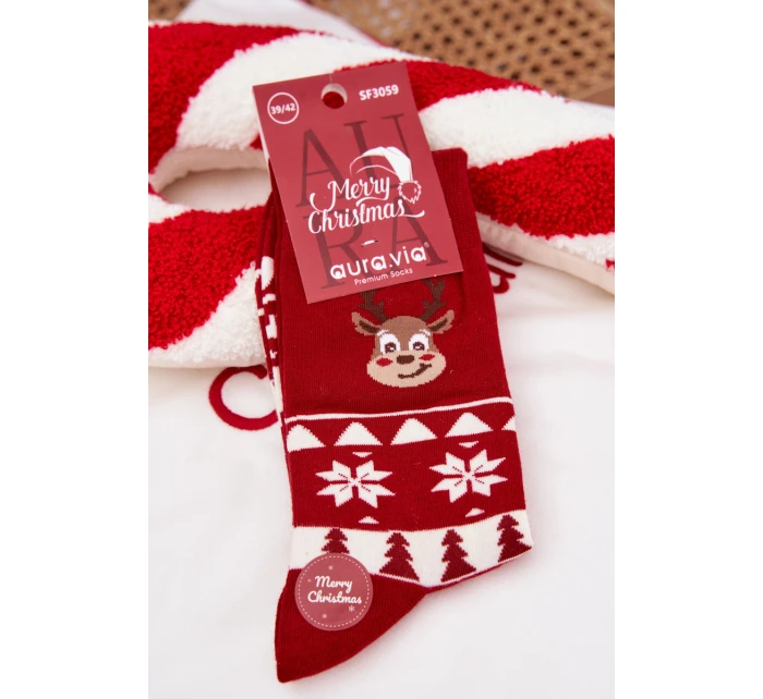 Pánské vánoční ponožky s motivem soba – červené Pánské vánoční ponožky s motivem soba – červené