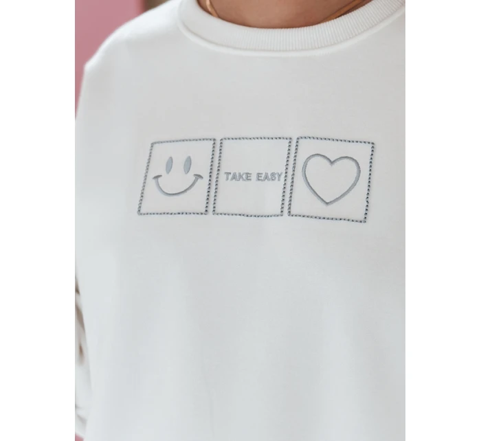 Dámská oversize mikina s výšivkou EASYJOY bílá FashionStreet BY1514