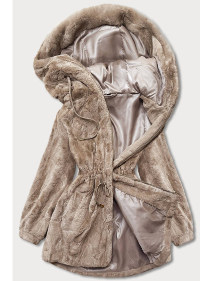Béžová kožešinová bunda s kapucí model 17650361 - S'WEST