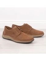 Kožené polobotky Rieker M RKR528 hnědé s ažurovým vzorem