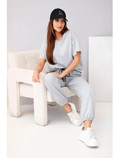 Dámský bavlněný komplet halenka krátký rukáv a teplákové kalhoty šedý