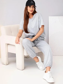 Dámský bavlněný komplet halenka krátký rukáv a teplákové kalhoty šedý