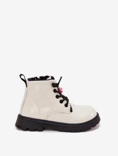 Zateplené dětské lakované kotníkové boty s přezkou Medvídek Bílá Jovellea