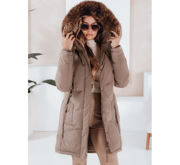 Dámská zimní bunda parka s kapucí tmavě béžová FashionStreet TY5084 Dámská zimní bunda parka s kapucí tmavě béžová FashionStreet TY5084