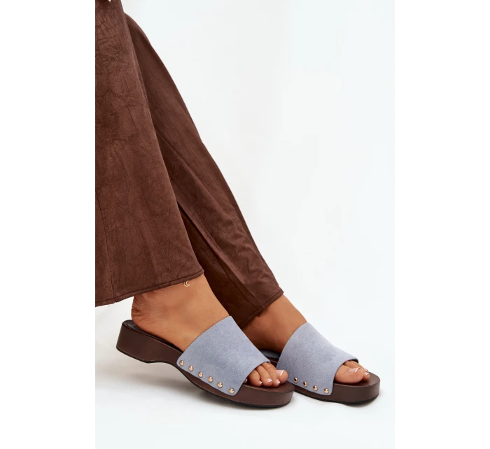 Dámské pantofle se zlatými sponami modré model 21918761 - Boto Dámské pantofle se zlatými sponami modré model 21918761 - Boto