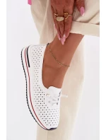 Kožené Ažurové Dámské Polobotky S.Barski LR61-7044 Bílé