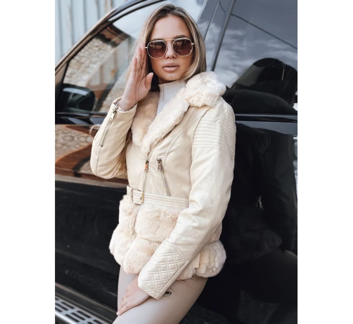 Dámská kožená bunda ramones s kožešinou krémová FashionStreet TY5275 Dámská kožená bunda ramones s kožešinou krémová FashionStreet TY5275