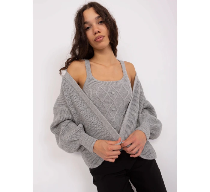 Šedý dámský dvoudílný komplet - top a svetr (8019)