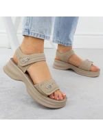 Dámské sandály na silné podrážce s pásky na suchý zip béžové model 21904815 - Potocki Dámské sandály na silné podrážce s pásky na suchý zip béžové model 21904815 - Potocki