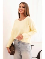 Dámský svetr z viskózy s dlouhým rukávem a kulatým výstřihem žlutý Dámský svetr z viskózy s dlouhým rukávem a kulatým výstřihem žlutý