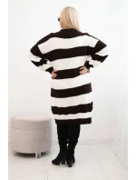 Dámská svetr šaty Plus Size pruhy hnědá