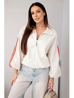 Dámská jarní model 22227956 bunda s límcem a lampasy béžová - K-Fashion