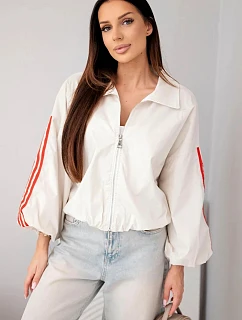 Dámská jarní model 22227956 bunda s límcem a lampasy béžová - K-Fashion