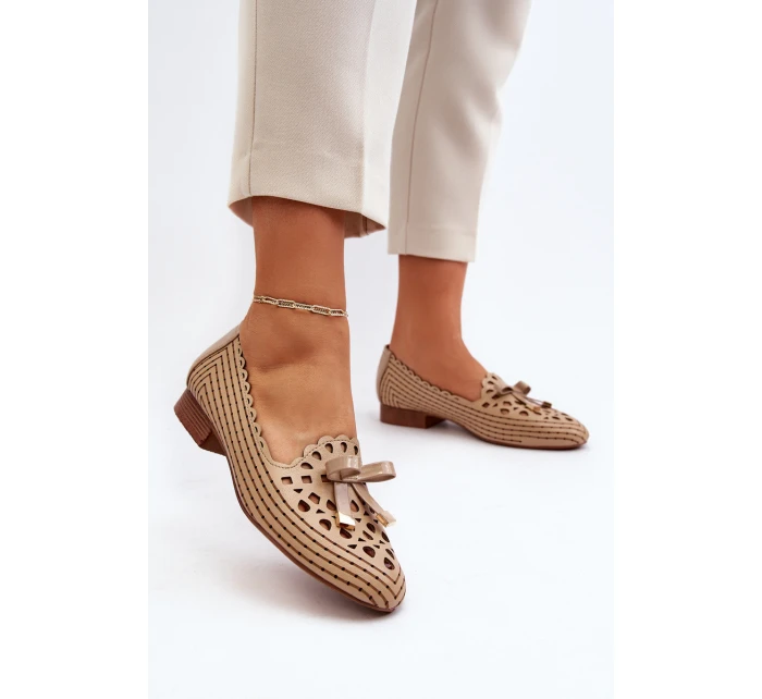 Dámské lodičky s mašlí v béžové barvě Nestavia