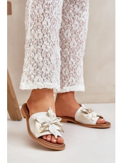 Pantofle S Dekorací Přírodní Kůže Zazoo 3667 Zlatý Opraný