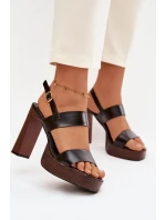 Dámské sandály na podpatku a platformě Eko kůže Černé model 21943430 - Boto