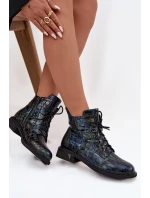 Lakované dámské botky z pravé kůže D&A – tmavě modré Lakované dámské botky z pravé kůže D&A – tmavě modré