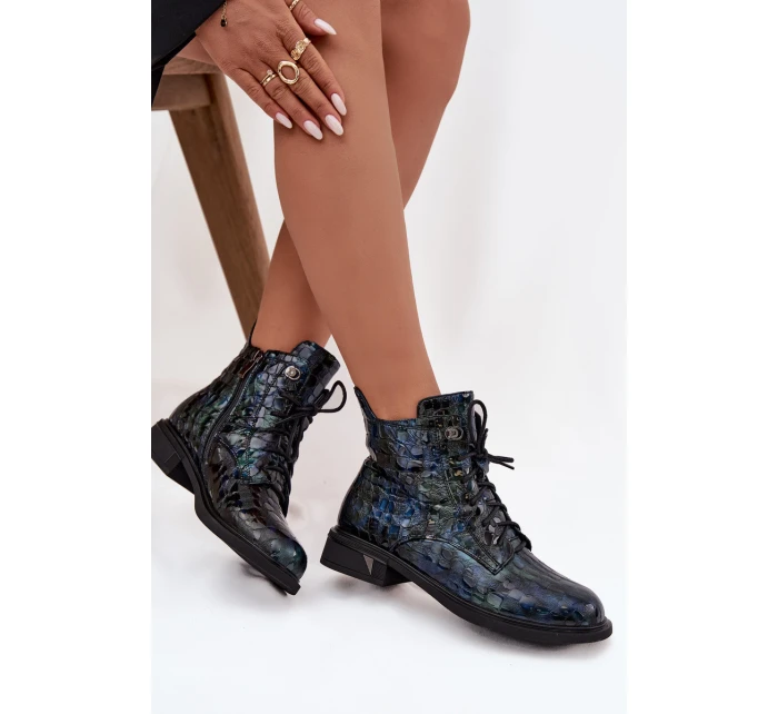 Lakované dámské botky z pravé kůže D&A – tmavě modré Lakované dámské botky z pravé kůže D&A – tmavě modré