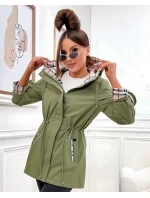 Damska kurtka z wykończeniem w kratkę Goodlookin khaki (KK60411-3#)