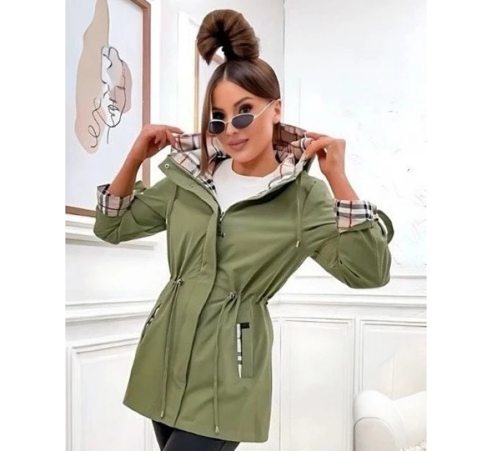 Damska kurtka z wykończeniem w kratkę Goodlookin khaki (KK60411-3#)