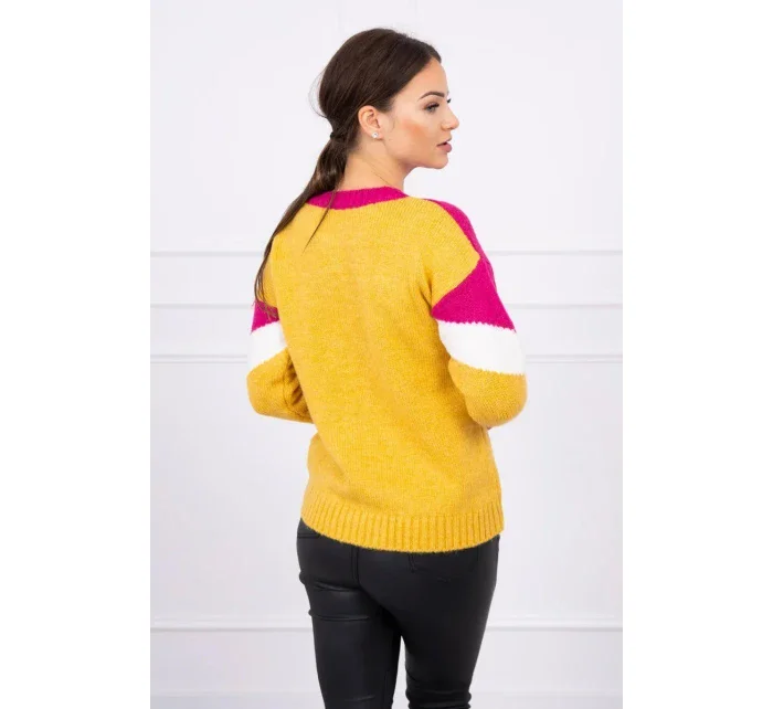 Geometrický vzorovaný svetr fuchsiová+hořčicová Geometrický vzorovaný svetr fuchsiová+hořčicová