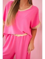 Viskózový komplet se zlatým lemováním růžový Viskózový komplet se zlatým lemováním růžový