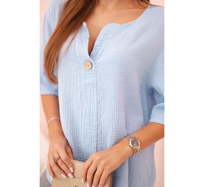 Dámská mušelínová košile s knoflíkem modrý Dámská mušelínová košile s knoflíkem modrý