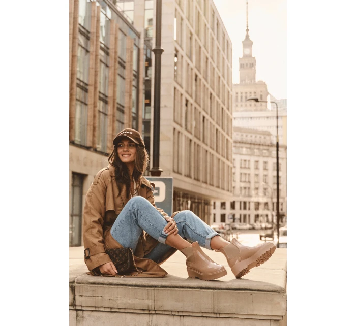 Lakované Botky Kalhoty Na Platformě Big Star MM274396 Bežové