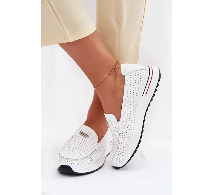 Dámské Mokasyny Z Přírodní Kůže Bílé Demela