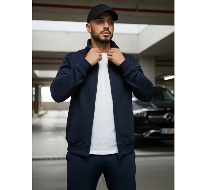 Pánská mikina na zip bez kapuce tmavě modrá BX4567