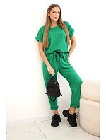 Bavlněný komplet halenka + kalhoty zelený