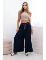 Dámské kalhoty z viskózy se širokými nohavicemi námořnická modř