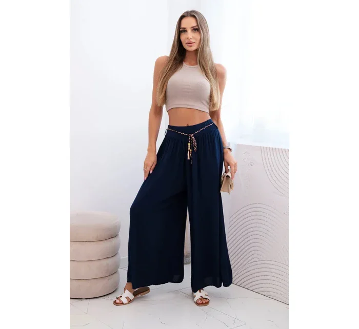 Dámské kalhoty z viskózy se širokými nohavicemi námořnická modř