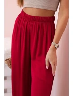 Široké dámské kalhoty s elastickým pasem Burgundsko