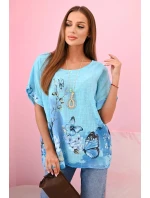 Dámská bavlněná košile s model 21133384 a květinami tyrkys - K-Fashion