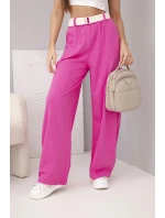 Dámské bavlněné kalhoty se širokými nohavicemi a pásem růžové Dámské bavlněné kalhoty se širokými nohavicemi a pásem růžové